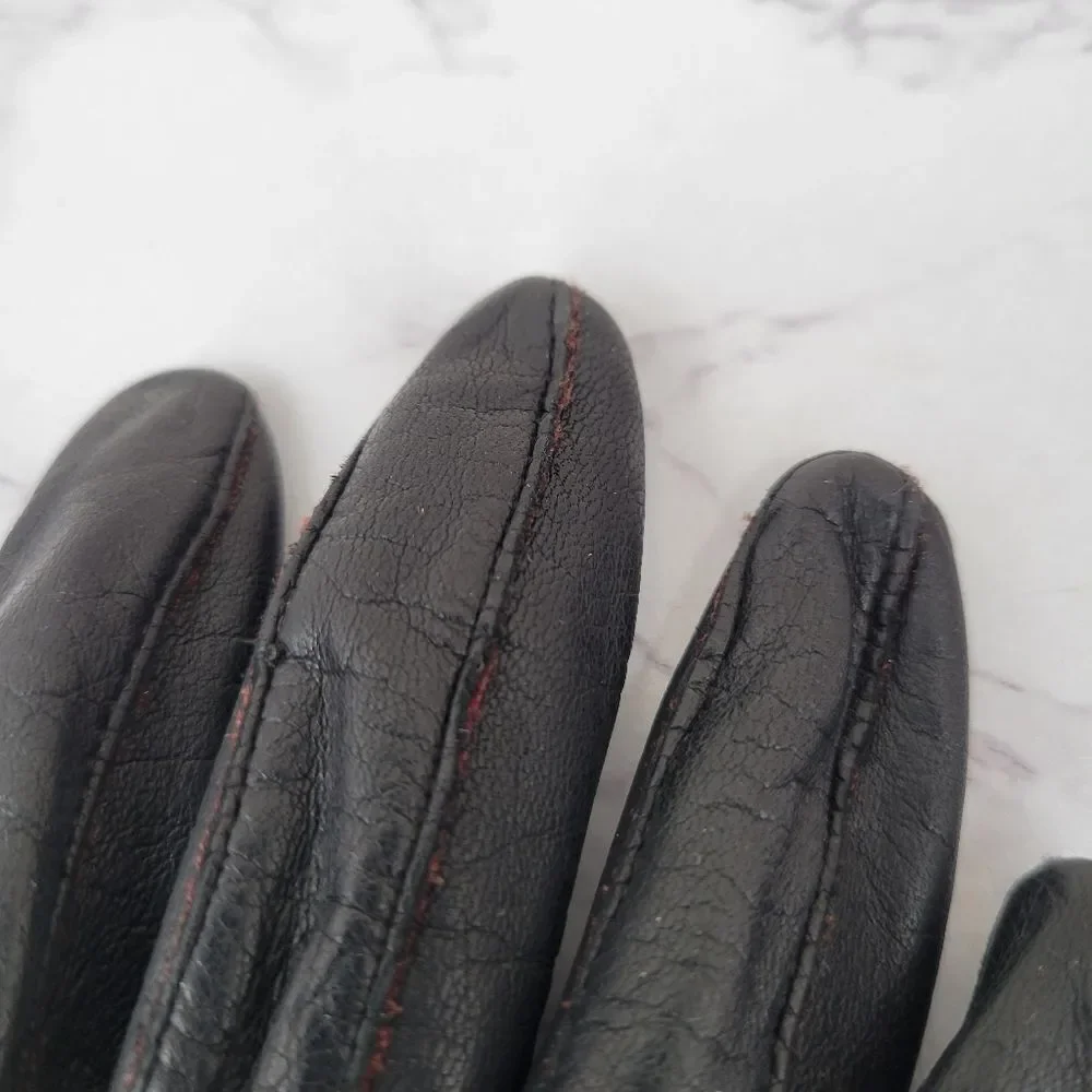Grandoe Vintage Black Leather Driving Gloves Women's Size 7